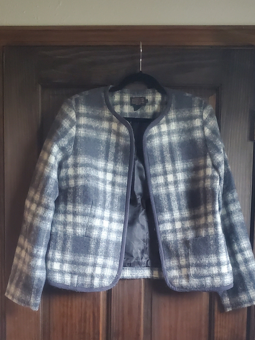 Plaid Wool-Blend Women's Jacket - Grey & Cream